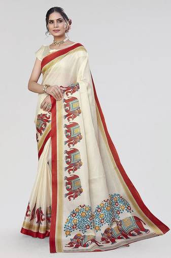 Red ethnic motifs art silk saree