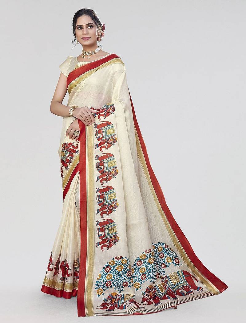 Red ethnic motifs art silk saree