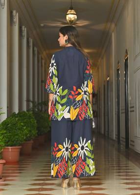 Blue floral printed co-ord set for women 5