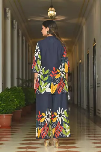Blue floral printed co-ord set for women