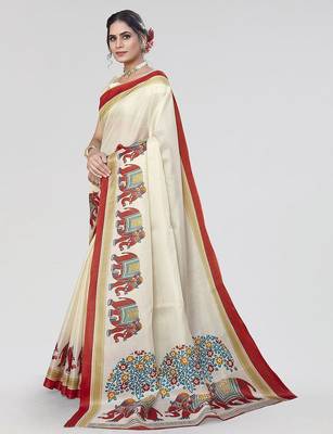 Red ethnic motifs art silk saree 2