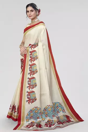Red ethnic motifs art silk saree
