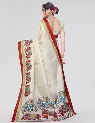 Red ethnic motifs art silk saree 3