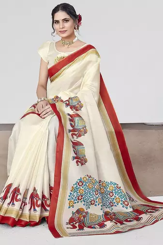 Red ethnic motifs art silk saree