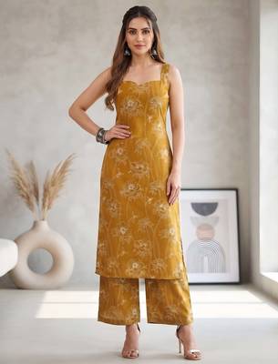 Mustard printed co-ord set for women 1