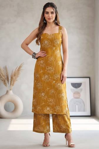 Mustard printed co-ord set for women