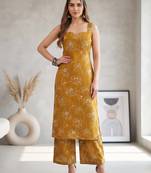 Mustard printed co-ord set for women