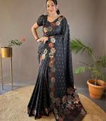 Black woven design zari silk cotton banarasi saree