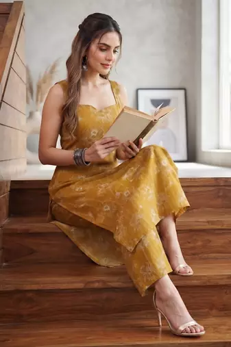 Mustard printed co-ord set for women