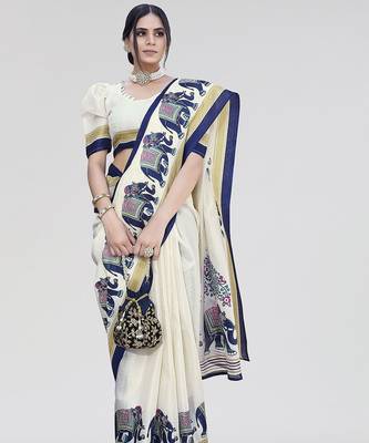 Blue art silk saree 4