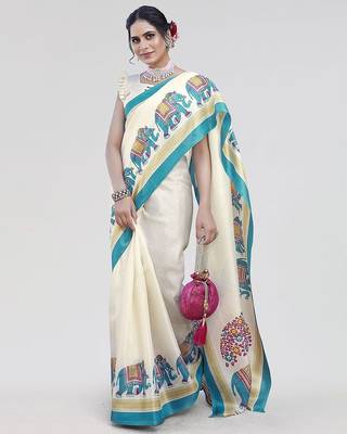 Green ethnic motifs zari art silk saree 4