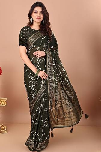 Green bandhani printed chiffon saree