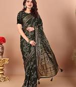Green bandhani printed chiffon saree
