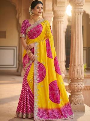 Multicolor bandhani zari silk blend designer saree 1