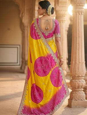 Multicolor bandhani zari silk blend designer saree 2