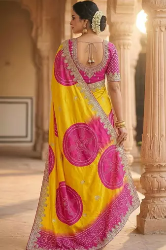 Multicolor bandhani zari silk blend designer saree
