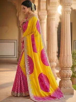 Multicolor bandhani zari silk blend designer saree 3