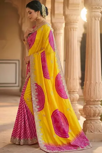 Multicolor bandhani zari silk blend designer saree