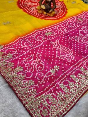 Multicolor bandhani zari silk blend designer saree 4