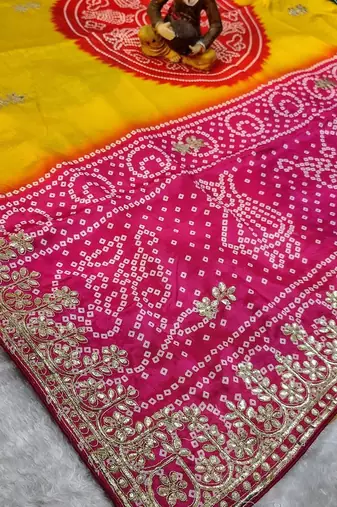 Multicolor bandhani zari silk blend designer saree