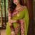Lime floral embroidered poly chiffon saree