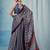 Blue women modal ajrak printed satin block print sareewith blouse piece