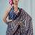 Blue women modal ajrak printed satin block print sareewith blouse piece