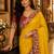 Yellow floral embroidered poly chiffon saree