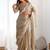 Beige ethnic motifs sequinned organza heavy work saree