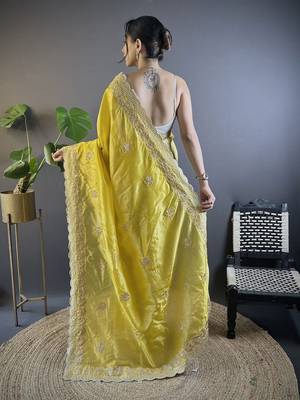 Yellow floral embroidered sequinned  saree 3
