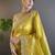 Yellow floral embroidered sequinned  saree