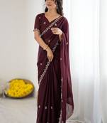 Maroon embellished embroidered pure georgette heavy work saree