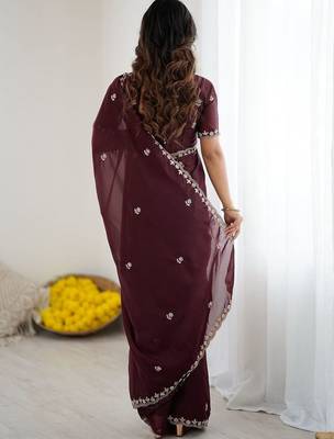 Maroon embellished embroidered pure georgette heavy work saree 4