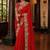 Red floral embroidered poly chiffon saree