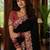 Black floral embroidered poly chiffon saree