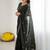 Olive ethnic motifs embroidered pure georgette heavy work saree
