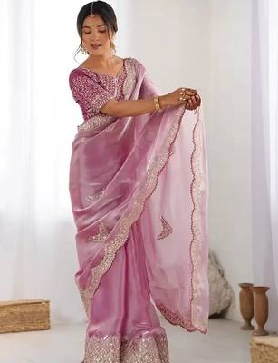 Pink embellished organza saree 1