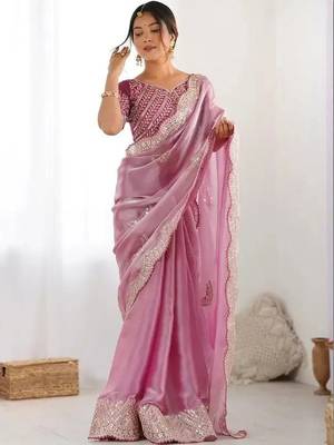 Pink embellished organza saree 3