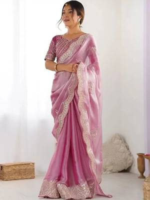 Pink embellished organza saree 4