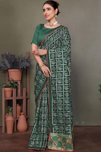 Green ethnic motifs saree