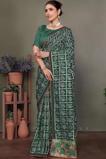 Green ethnic motifs saree