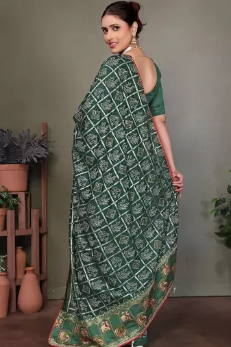 Green ethnic motifs saree
