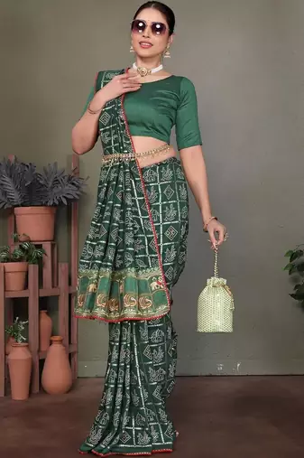Green ethnic motifs saree