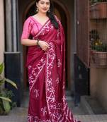 Maroon batik printed chanderi saree with unstitched blosue piece