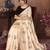 Cream floral embroidered organza saree