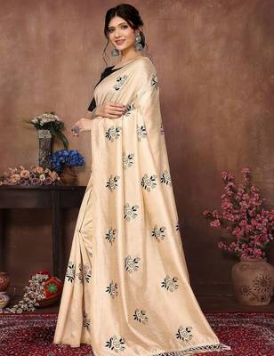 Cream floral embroidered organza saree 2
