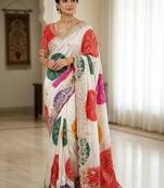 Off white bandhani zari silk blend designer bandhani saree
