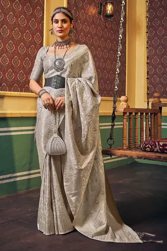 Grey woven design ethnic motifs zari saree