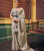 Grey woven design ethnic motifs zari saree