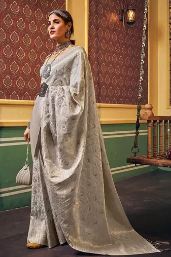 Grey woven design ethnic motifs zari saree